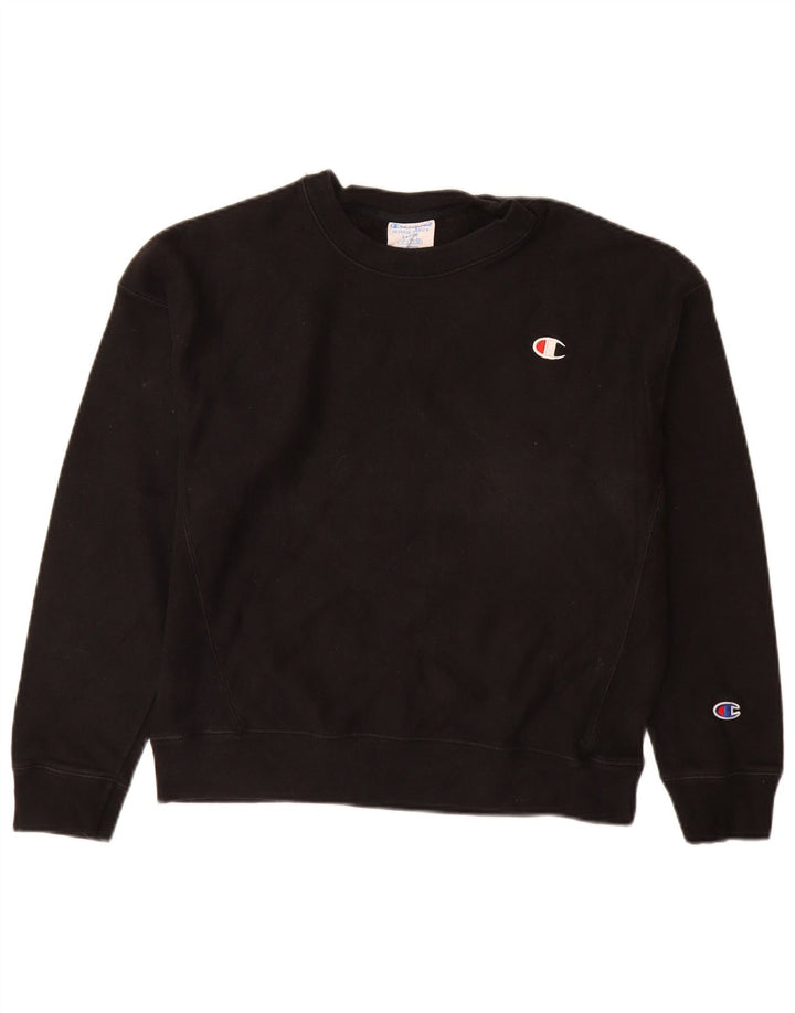 CHAMPION Womens Reverse Weave Sweatshirt Jumper UK 16 Stor sort bomuld