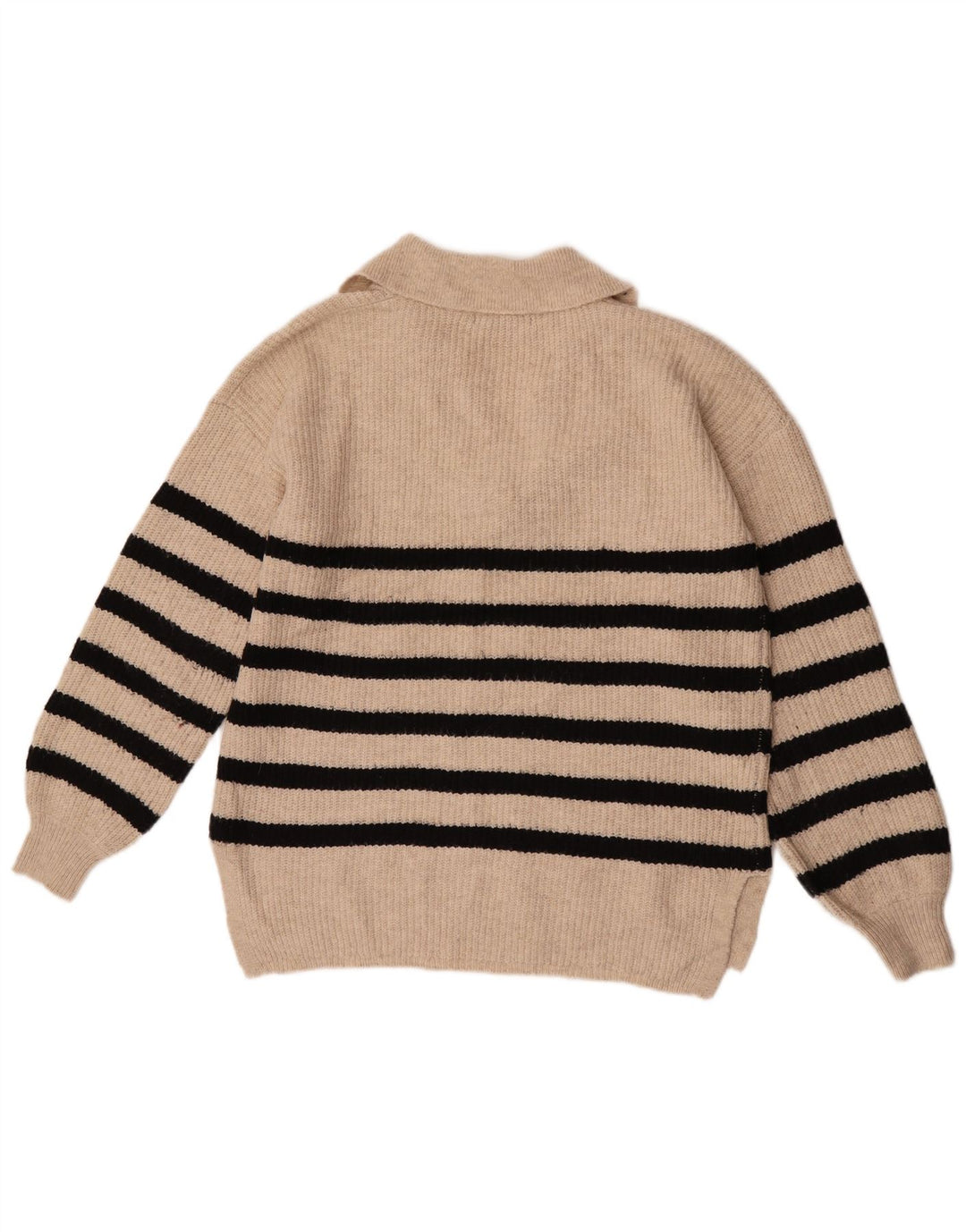 Marks & Spencer Dame Polo Neck Jumper Sweater UK 14 Medium Beige Stribet