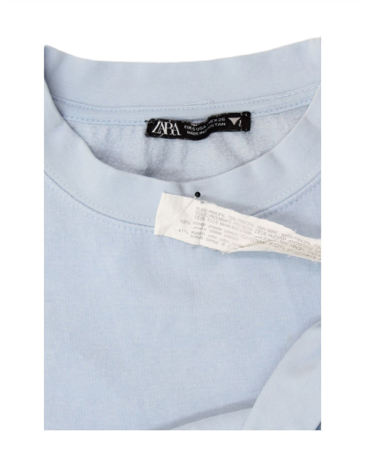 Zara Womens Crop Oversized Sweatshirt Jumper UK 10 Small Blue Polyester