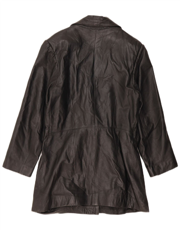 VINTAGE Læderfrakke til kvinder UK 14 Stor sort læder