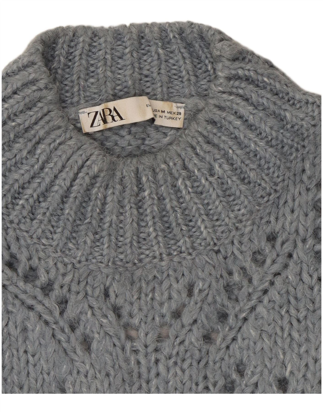 Zara Womens Crop Crew Neck Jumper Sweater UK 14 Medium Grå Akryl
