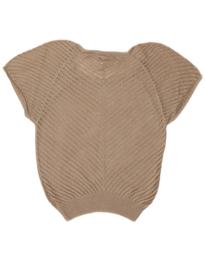 LAURA SCOTT Dame Kortærmet Boat Neck Jumper Sweater UK 8 Small Beige