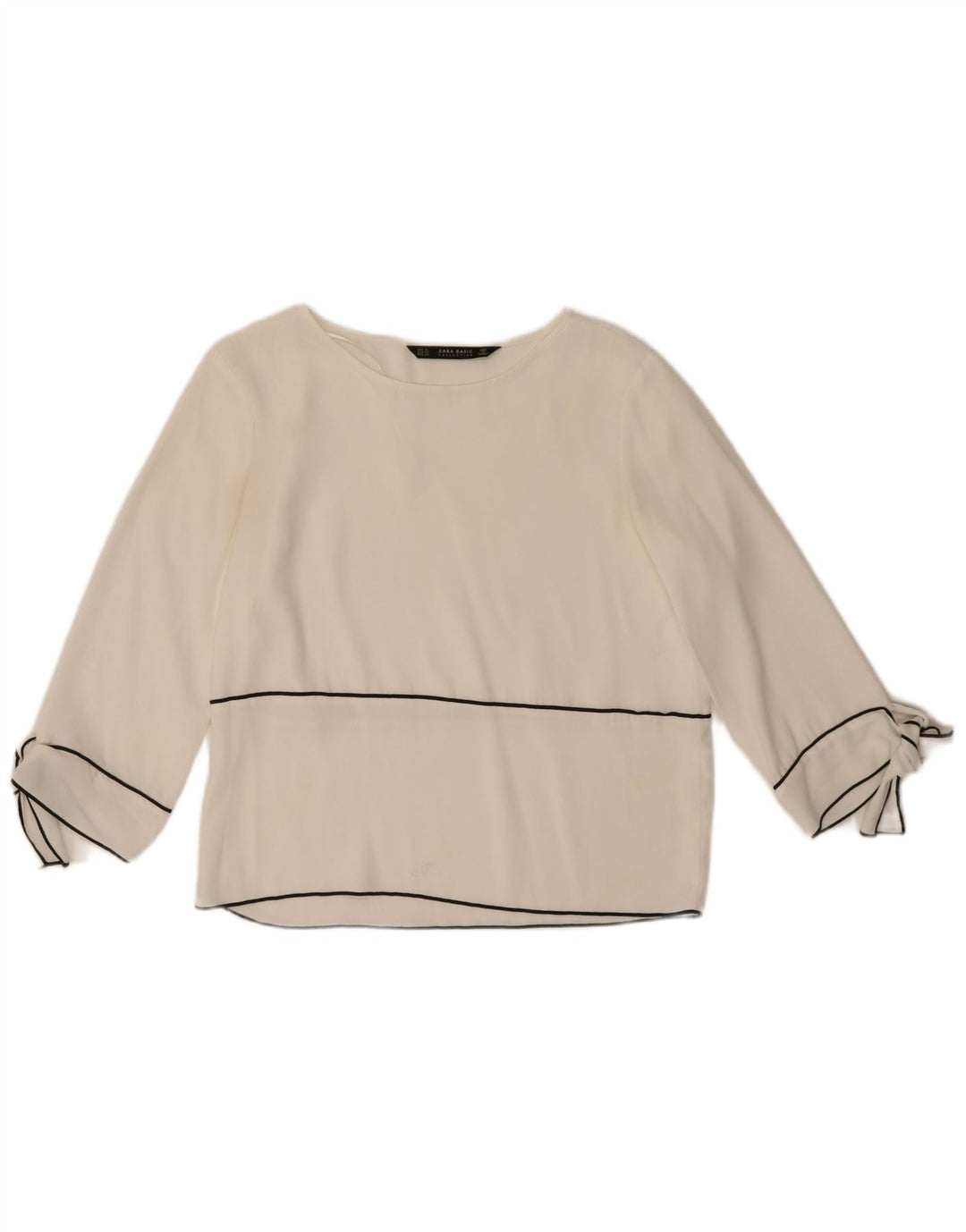 Zara Dame 3/4 ærmet bluse Top UK 6 XS Hvid Polyester
