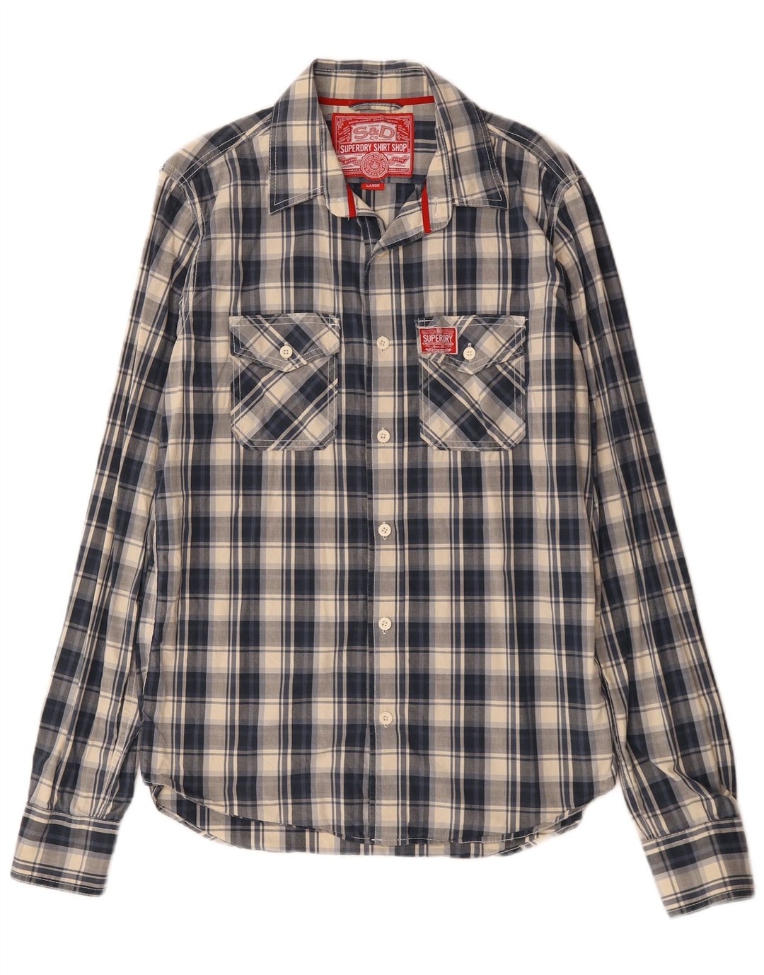 Superdry herreskjorte stor marineblå ternet bomuld