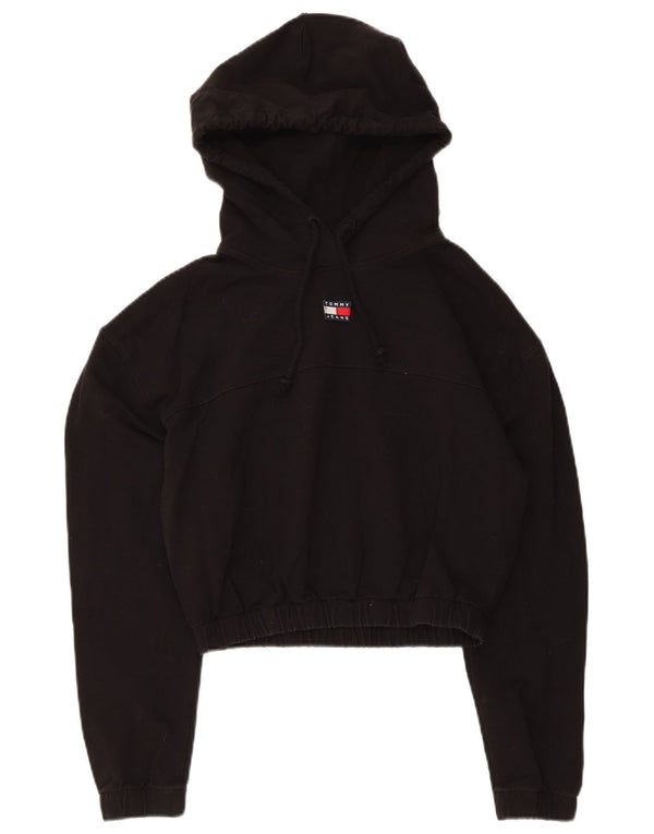 Tommy Hilfiger Dame Crop Hoodie Jumper UK 10 Small Black