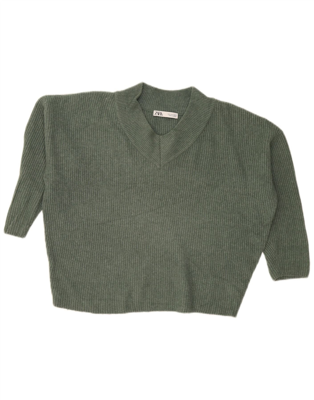 Zara Womens Oversized Crop V-hals sweater UK 10 Small Green
