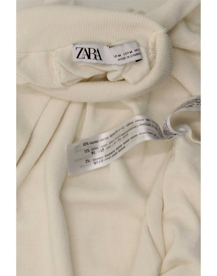 Zara Dame Kortærmet rullehals sweater UK 12 Medium White