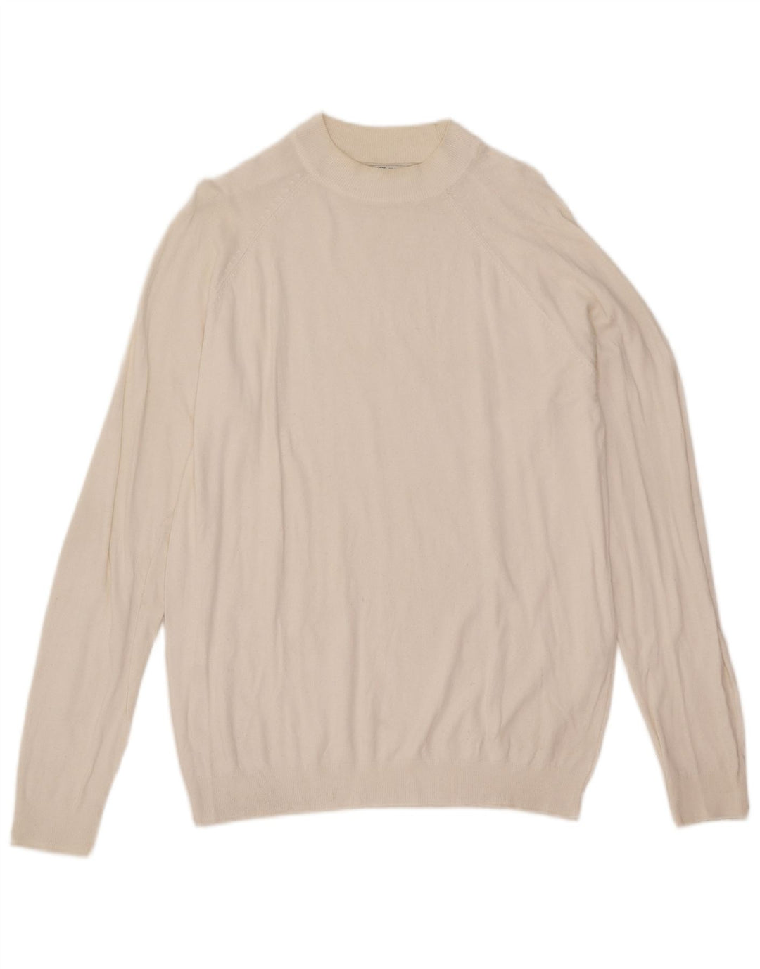 Zara Herre Crew Neck Jumper Sweater Medium White Viscose
