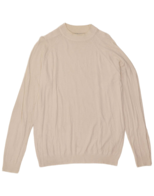 Zara Herre Crew Neck Jumper Sweater Medium White Viscose