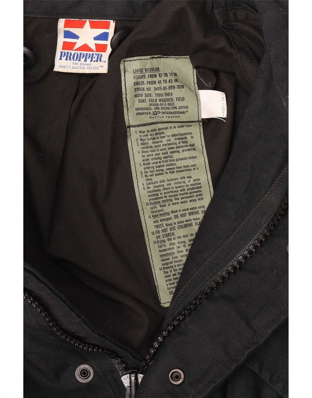 Propper Herre Military Jacket UK 40 Large Black Nylon