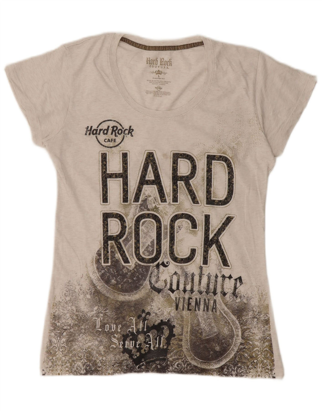 Hard Rock Cafe Dame Vienna Grafisk T-Shirt Top UK 14 Large Off White