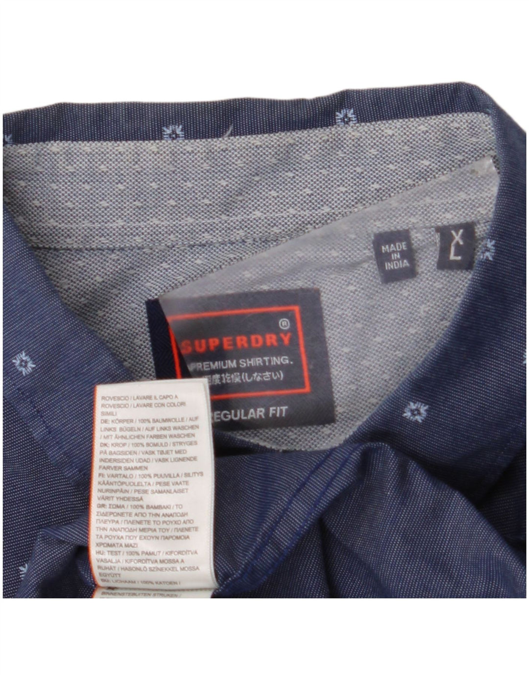 Superdry kortærmet herreskjorte med normal pasform XL blå plettet bomuld