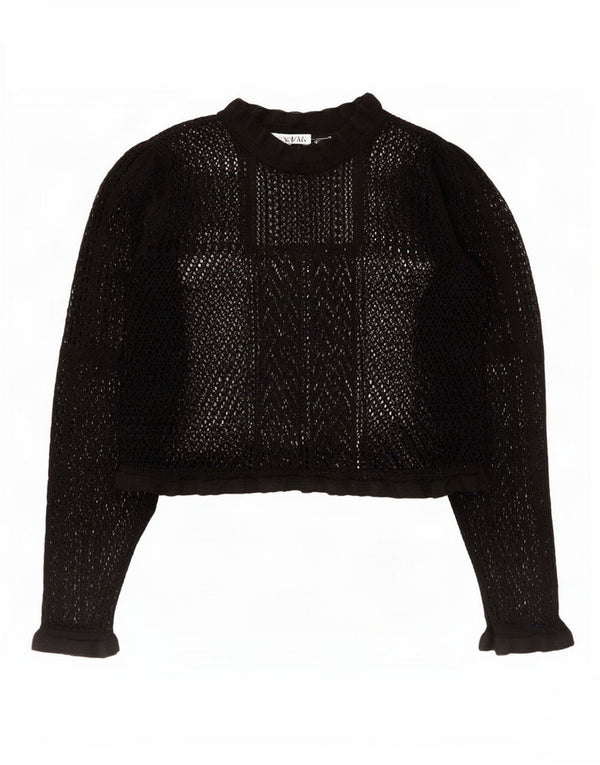 Zara Womens Crop Crochet See Through Top UK 10 Small Black