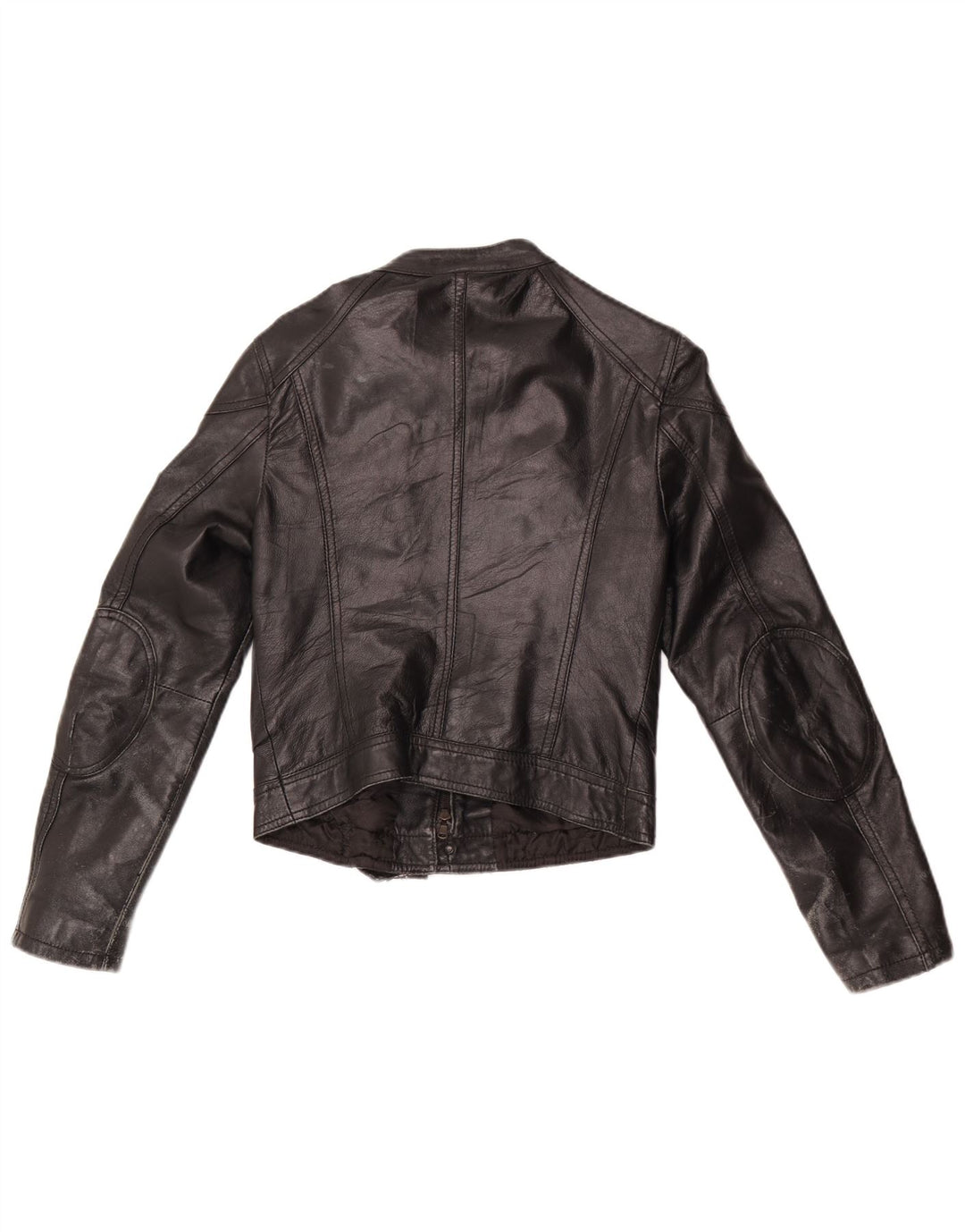 Vintage Dame Crop Læder Biker Jacket UK 10 Lille sort læder