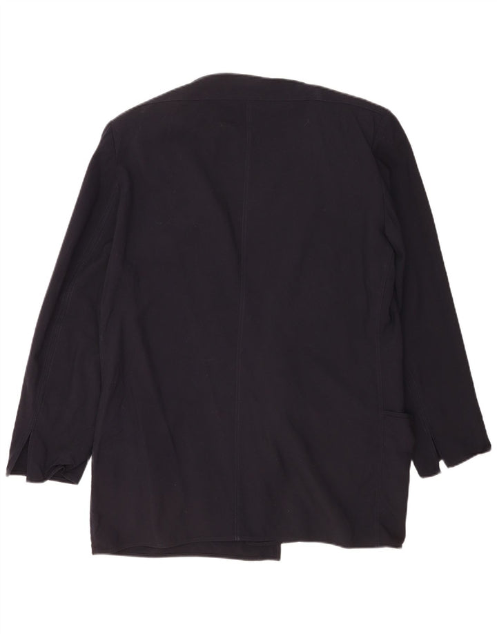 Vintage Dame Loose Fit Open Blazer Jacket IT 46 Large Navy Blue Wool