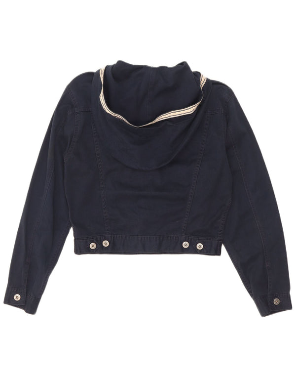 Benetton Dame Oversized Crop Hætte denimjakke IT 40 Small Navy Blue