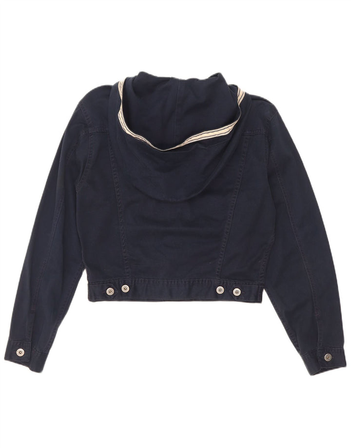 Benetton Dame Oversized Crop Hætte denimjakke IT 40 Small Navy Blue