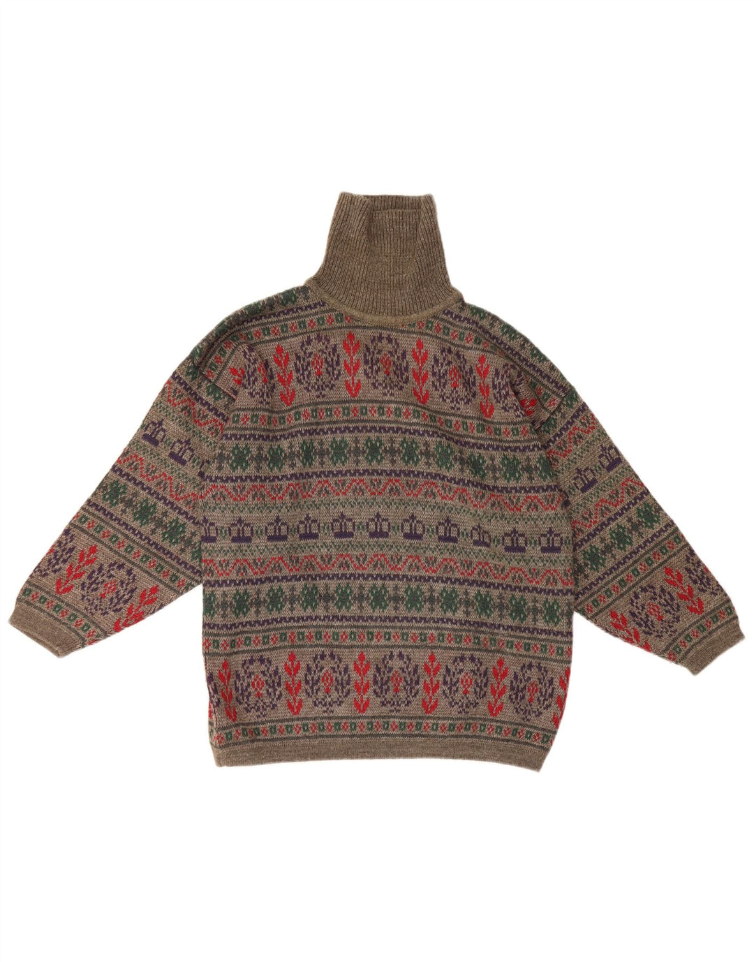 Vintage Herre rullehals sweater Small Grey Fair Isle Wool