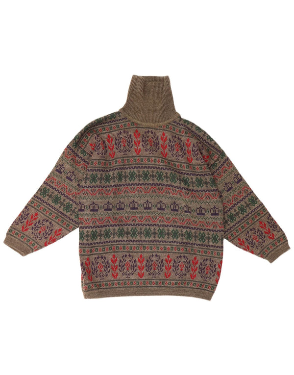 Vintage Herre rullehals sweater Small Grey Fair Isle Wool