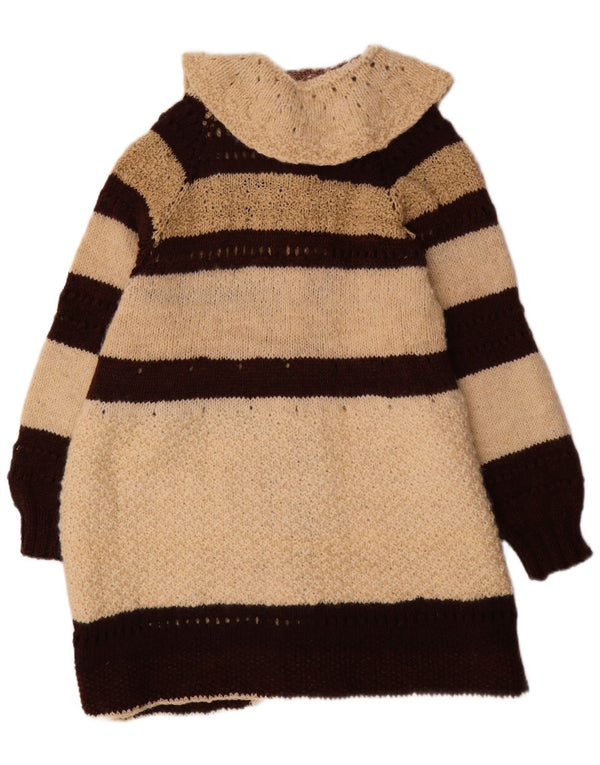 Vintage Dame Longline Cardigan Sweater UK 22 3XL Beige Stribet