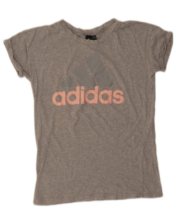 Adidas Dame Oversized grafisk T-shirt Top UK 8/10 Small Grey Flecked