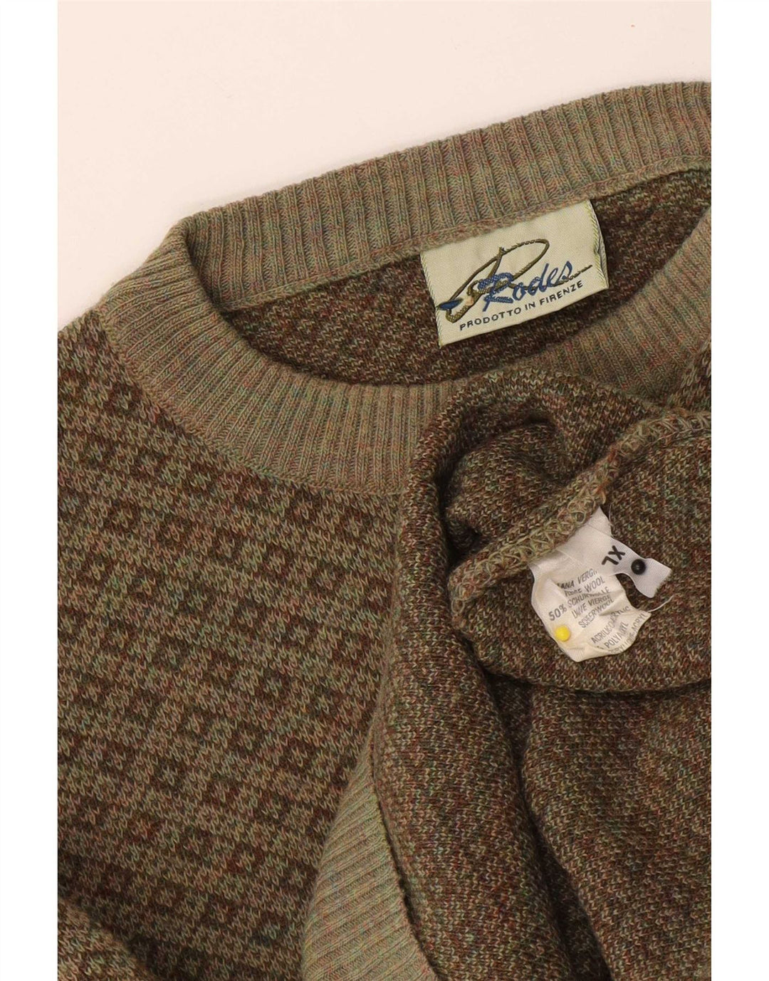 Rodes Herre Crew Neck Jumper Sweater XL Khaki Geometrisk Uld
