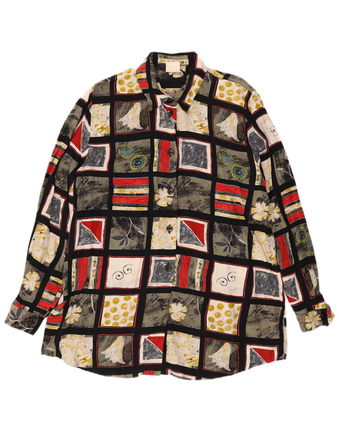 Vintage dameskjorte bluse UK 16 Stor flerfarvet patchwork viskose