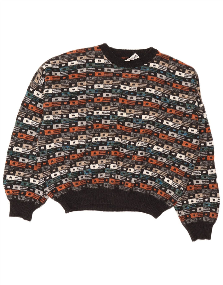 Vintage herre sweater med rund hals IT 54 XL flerfarvet geometrisk uld