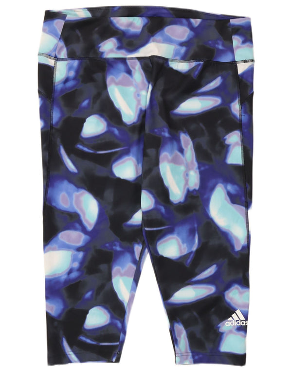 Adidas Dame Aeroready Abstrakt Mønster Leggings UK 24/26 2XL Navy Blue