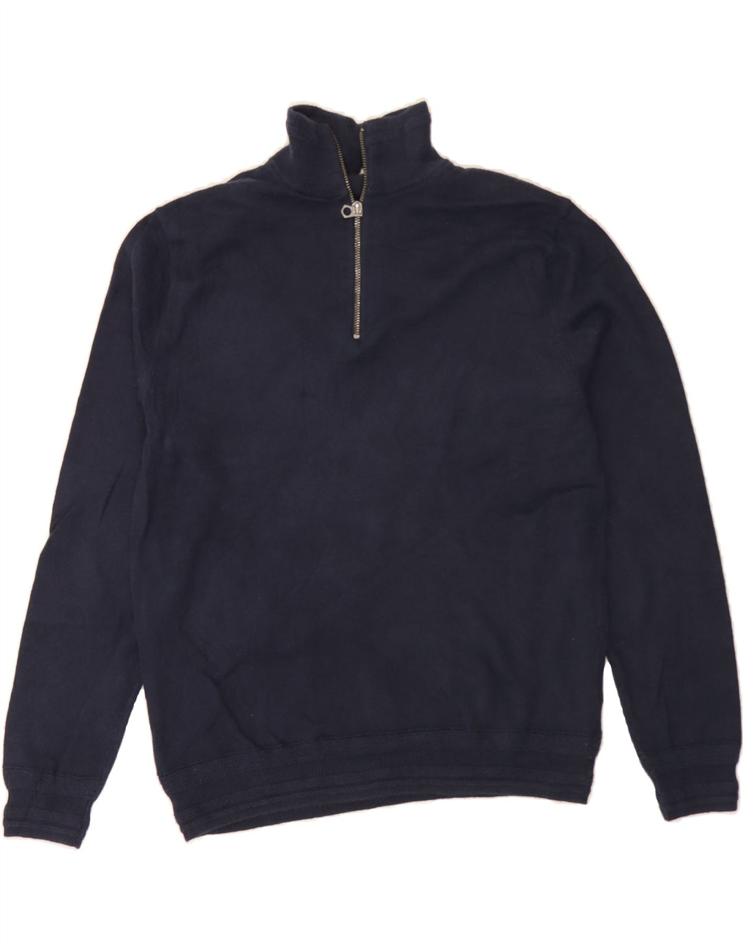 J. CREW Womens Zip Neck Jumper Sweater UK 14 Medium Navy Blue Cotton Vintage J. Crew and Second-Hand J. Crew from Messina Hembry 