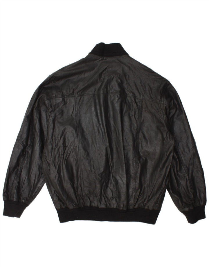 Vintage Herre Bomber Læderjakke IT 54 2XL Sort Læder
