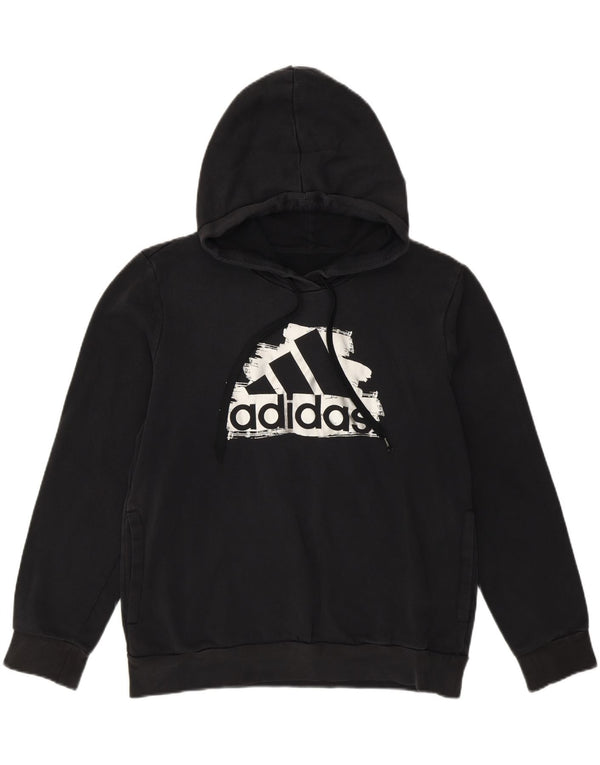 Adidas Dame Loose Fit Grafisk Hoodie Jumper UK 14 Medium Sort Bomuld