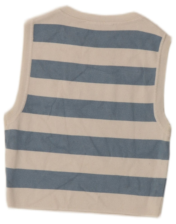 Zara Dame Ærmeløs Crop Top UK 14 Stor blå stribet viskose