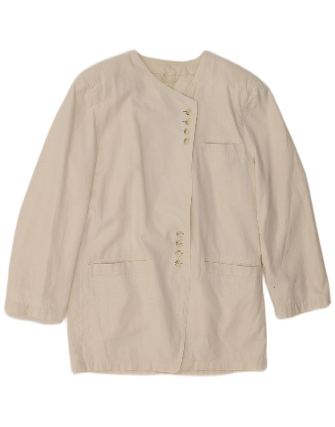 VINTAGE Dame Longline Blazer Jacket UK 14 Medium White