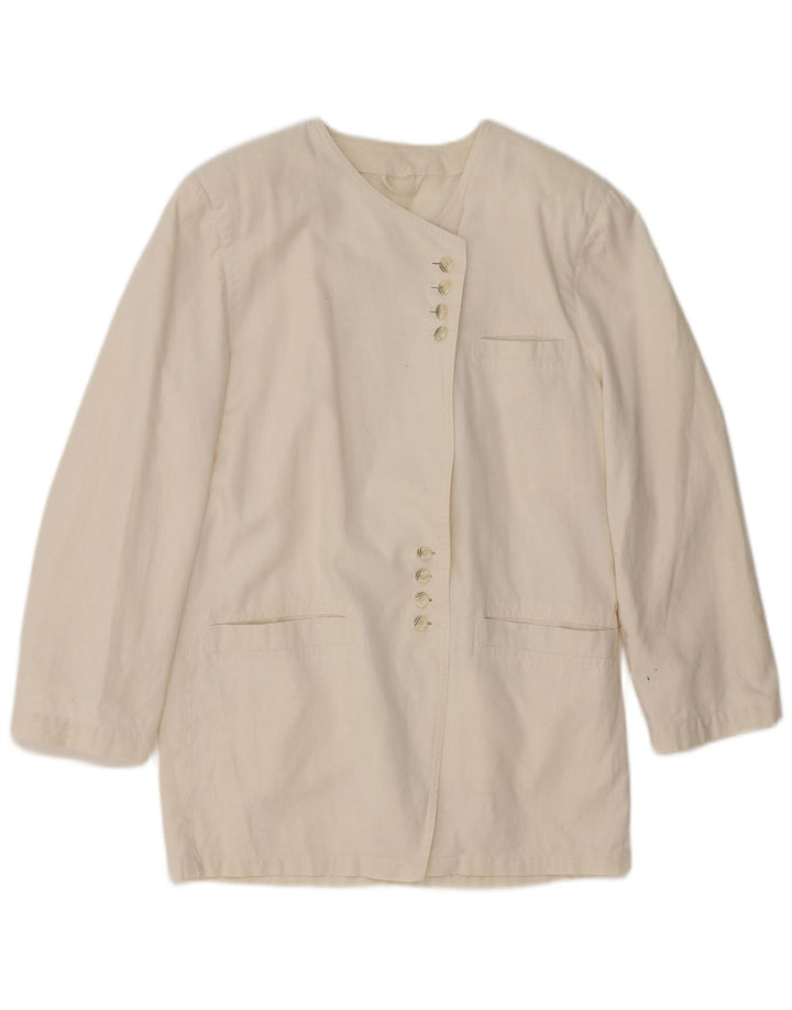 VINTAGE Dame Longline Blazer Jacket UK 14 Medium White