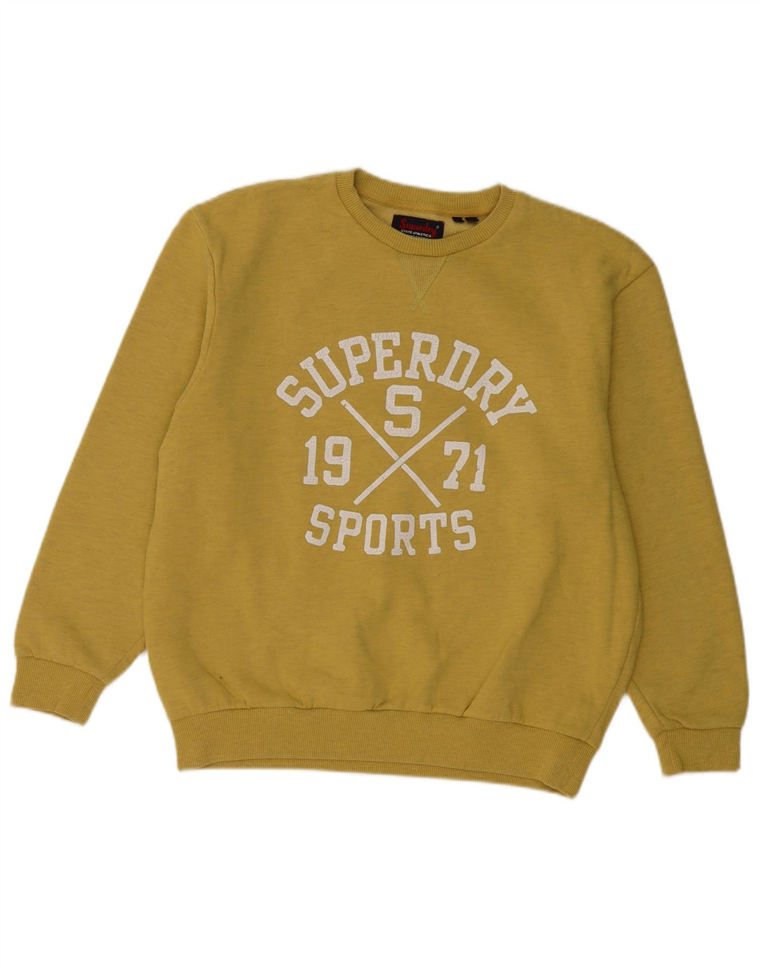 SUPERDRY Dame grafisk sweatshirt Jumper UK 12 Medium Yellow Flecked