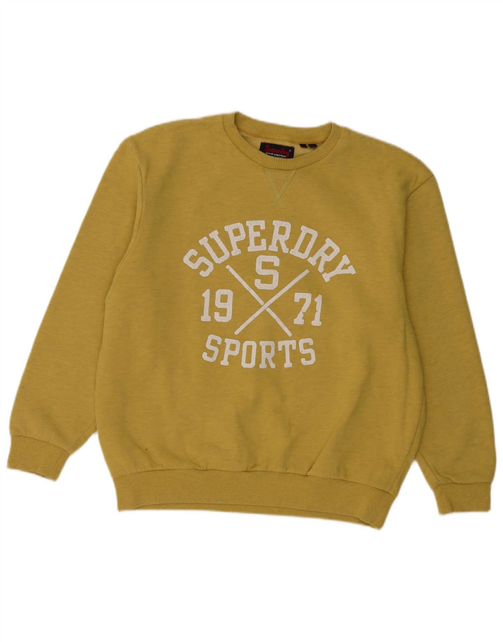 SUPERDRY Dame grafisk sweatshirt Jumper UK 12 Medium Yellow Flecked