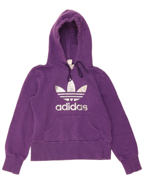 Adidas Dame Crop Graphic Hoodie Jumper IT 44 Medium Lilla Bomuld