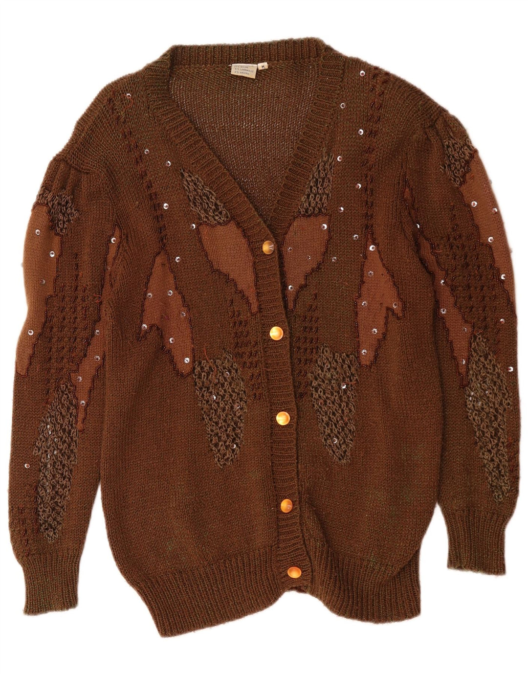 Vintage kvinders abstrakt mønster cardigan sweater UK 14 medium brun