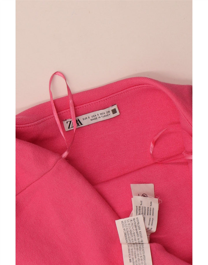 Zara Dame Stropløs Kjole UK 8 Small Pink Viscose