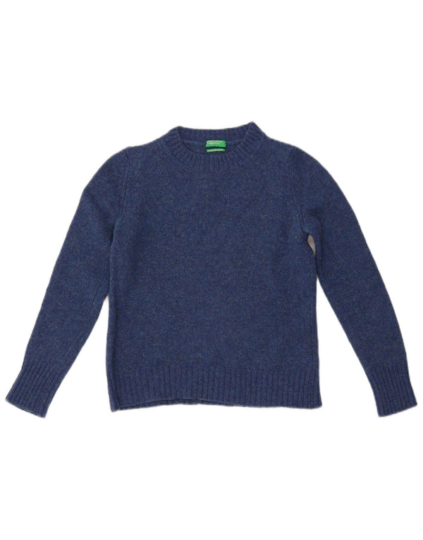 BENETTON Dame Crop Jumper Sweater med rund hals UK 6 XS Blue Wool