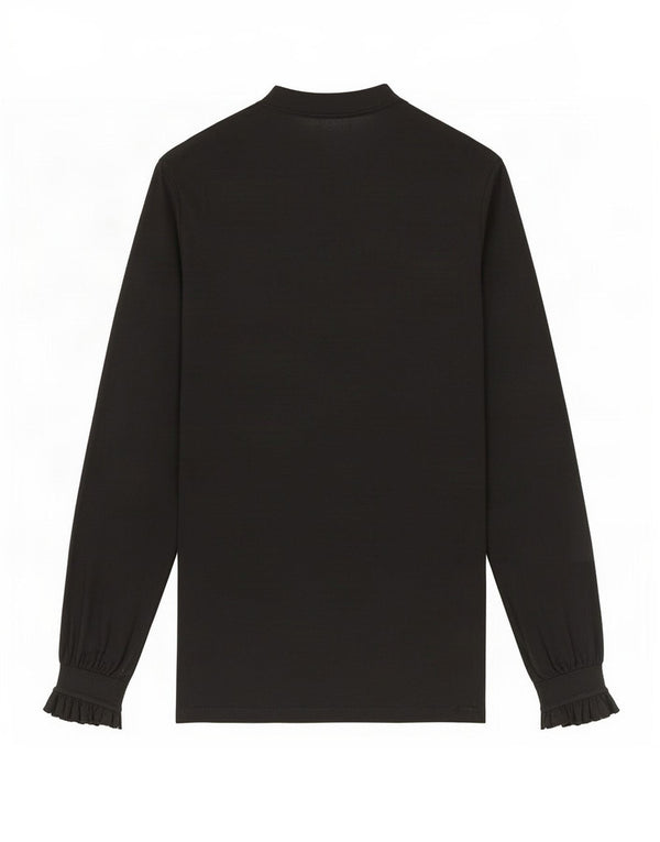 Northland Womens Long Sleeve Ruffle Front Blouse Top UK 12 Medium Black