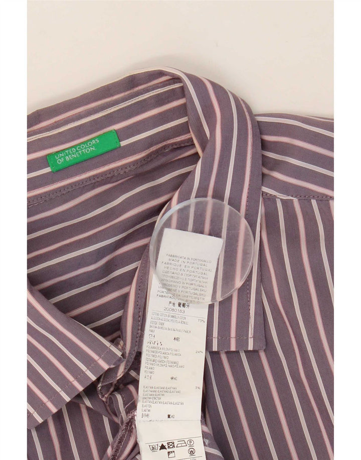 Benetton herreskjorte XL lilla stribet bomuld