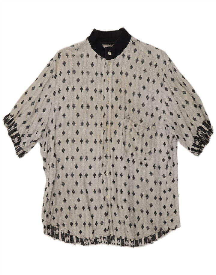 QUARRY Mens Abstract Pattern Short Sleeve Shirt Medium Off White