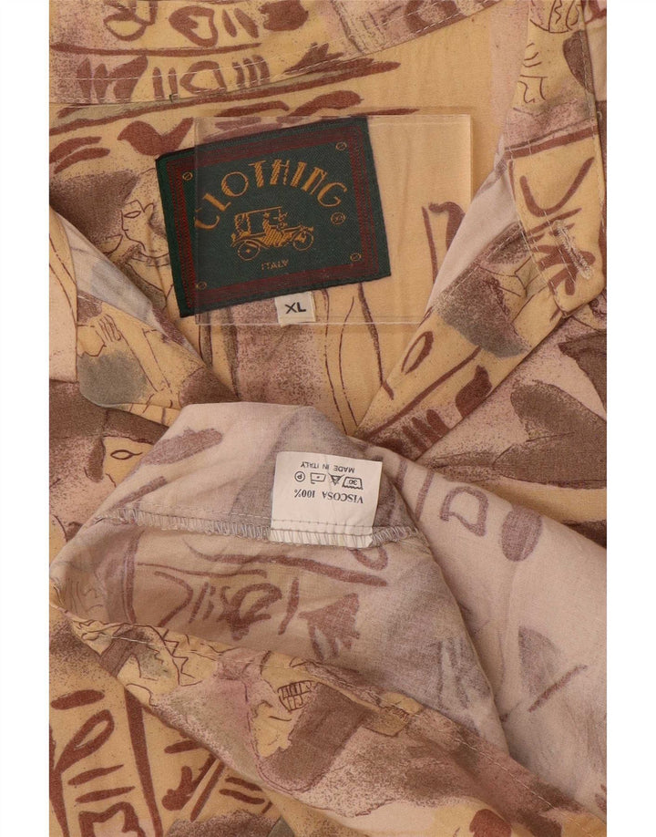 Vintage herre grafisk skjorte XL Beige viskose