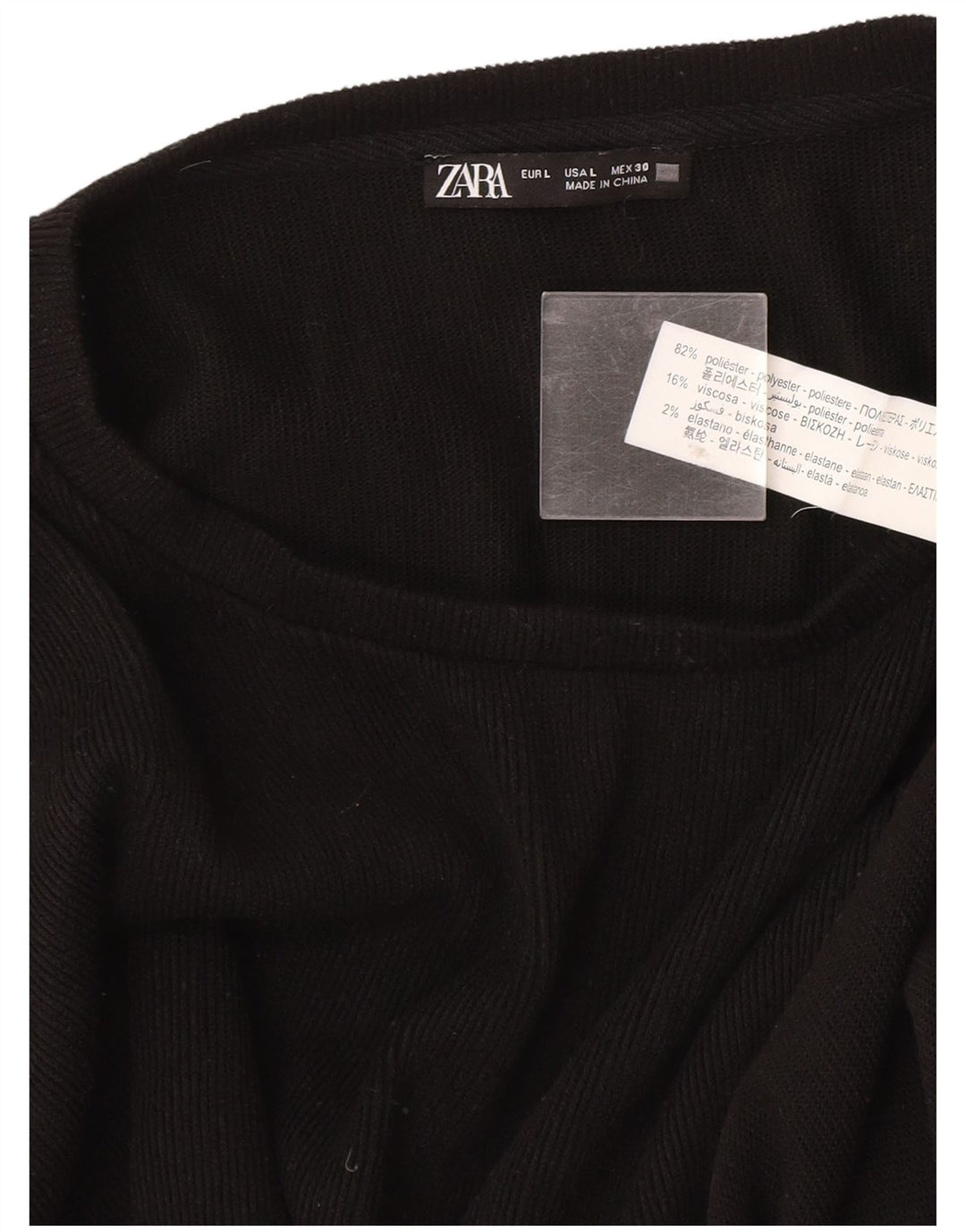Zara Dame Boat Neck Jumper Sweater UK 16 Large Black Polyester