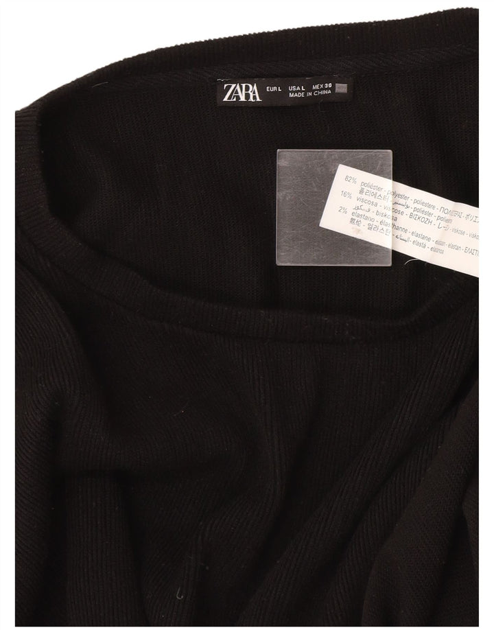 Zara Dame Boat Neck Jumper Sweater UK 16 Large Black Polyester