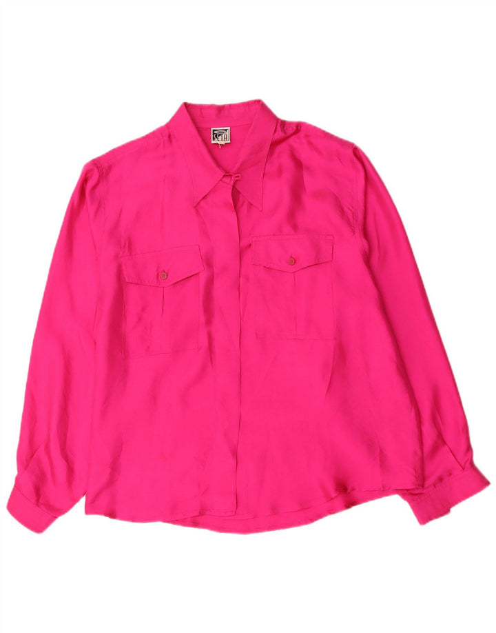 Vintage Dame Oversized Skjorte Bluse UK 14 Medium Pink Silk