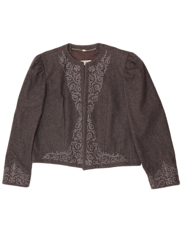 Escada Womens Open Bolero Jacket EU 42 Large Grey Paisley Wool
