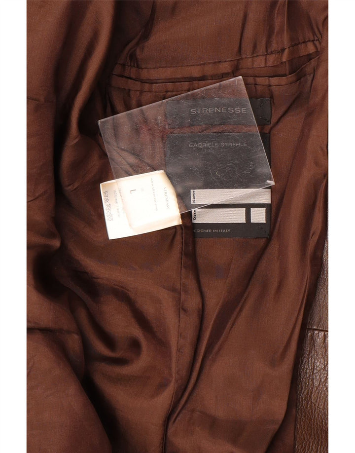 Strenesse Herre 2-knaps læderblazerjakke UK 40 Stort brunt læder